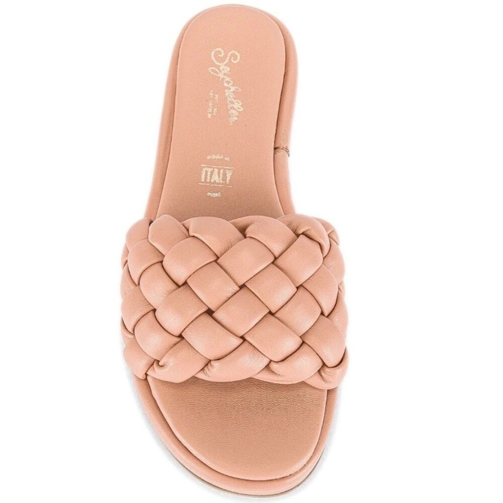 Seychelles Bellissima Woven Leather Puffy Slide Sandal Nude Size 7.5 Italy